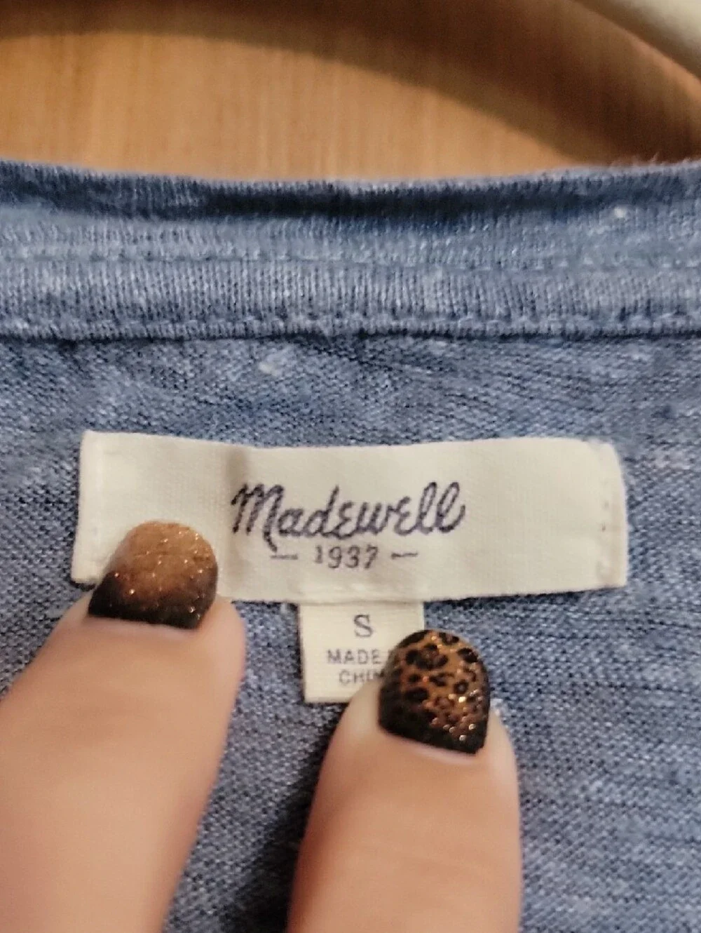 Madewell Blue Heather Crewneck Tee with Tag Detail - Picture 2 of 5